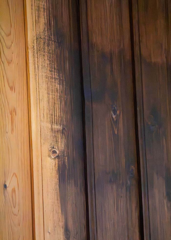 Behandlad vägg med oljebets mot inte behandlad vägg